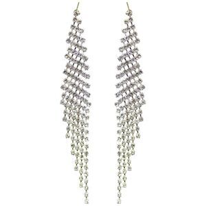 Long Rhinestone Silver Earrings